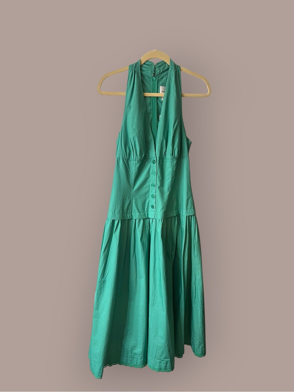 Anthropologie : Maeve Green One-Shoulder Halter Midi Dress - Picture 3 of 8